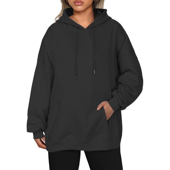 🆕 Women Black Pullover Sweatshirts Long Sleeve Fall Winter Coat Fleece Hoodies - Picture 2 of 6